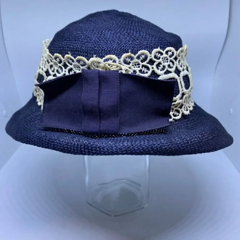 Vintage Union Made Blue & White Floral Lace Hat - Picture 5 of 9